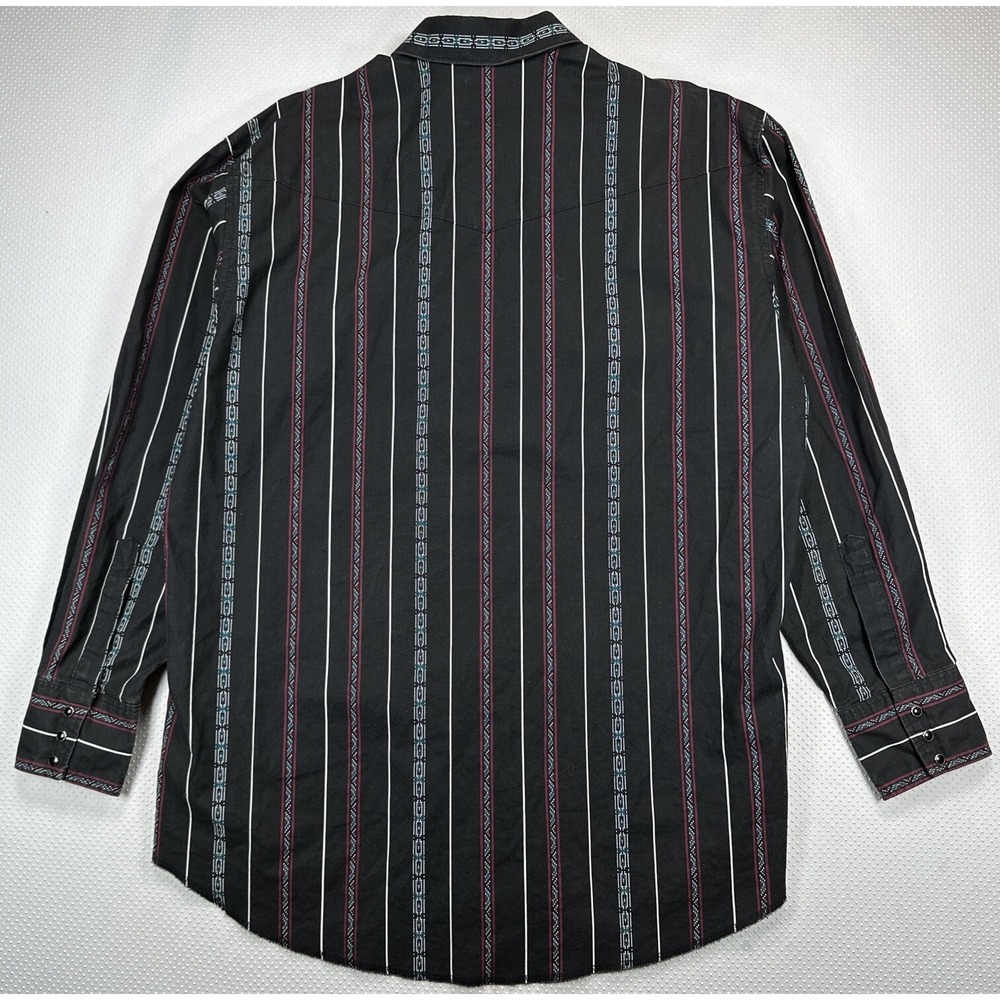 Wrangler Western Shirts Men's XL Pearl Snap Button Up Black Aztec Striped - Picture 2 of 6